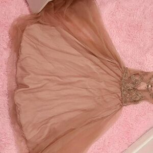 Chic Blush Tulle Dress with Beaded Bodice
